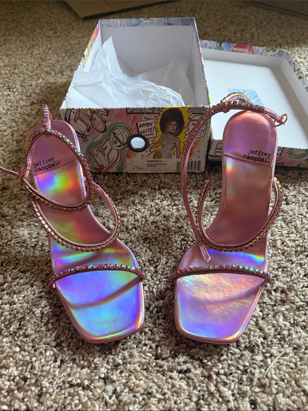Jeffrey Campbell Iridescent Pink Crystal-Strap Heels
